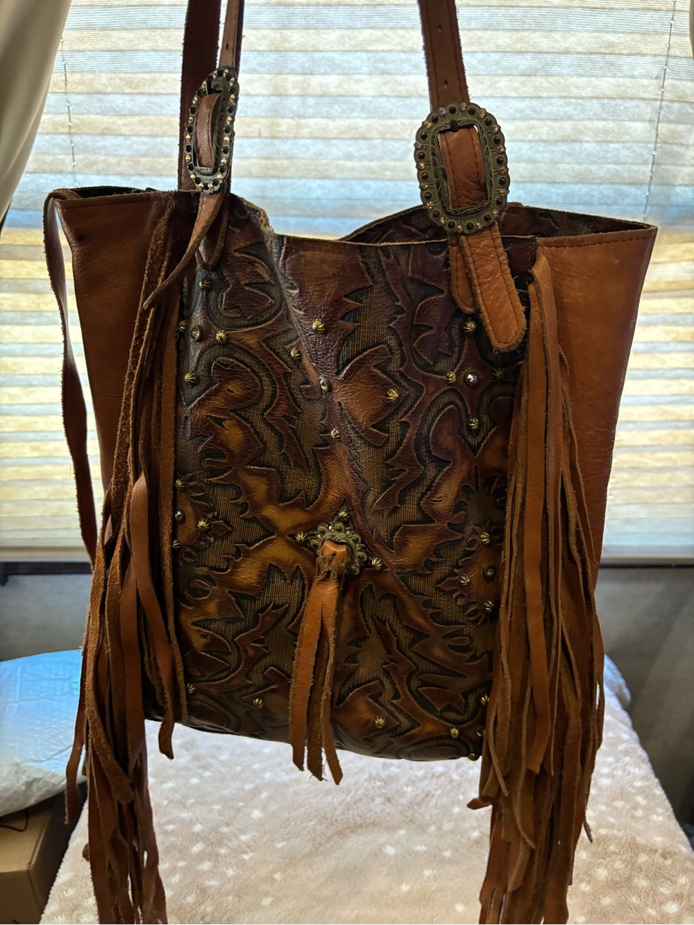 Leather fringe Western Style Tote Circle M Custom made Purse - Picture 4 of 11